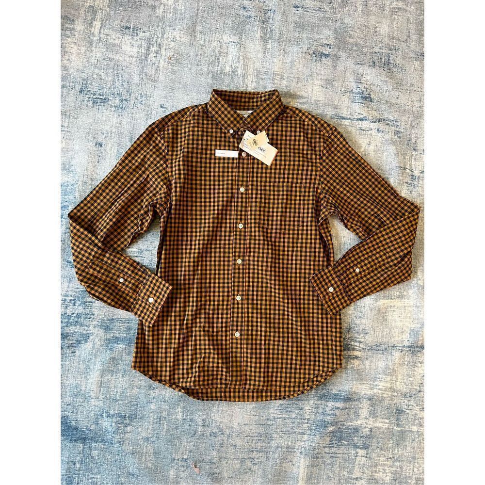 NWT! Old Navy Orange Blue Plaid Regular Fit Long Sleeve Button Down Shirt Small